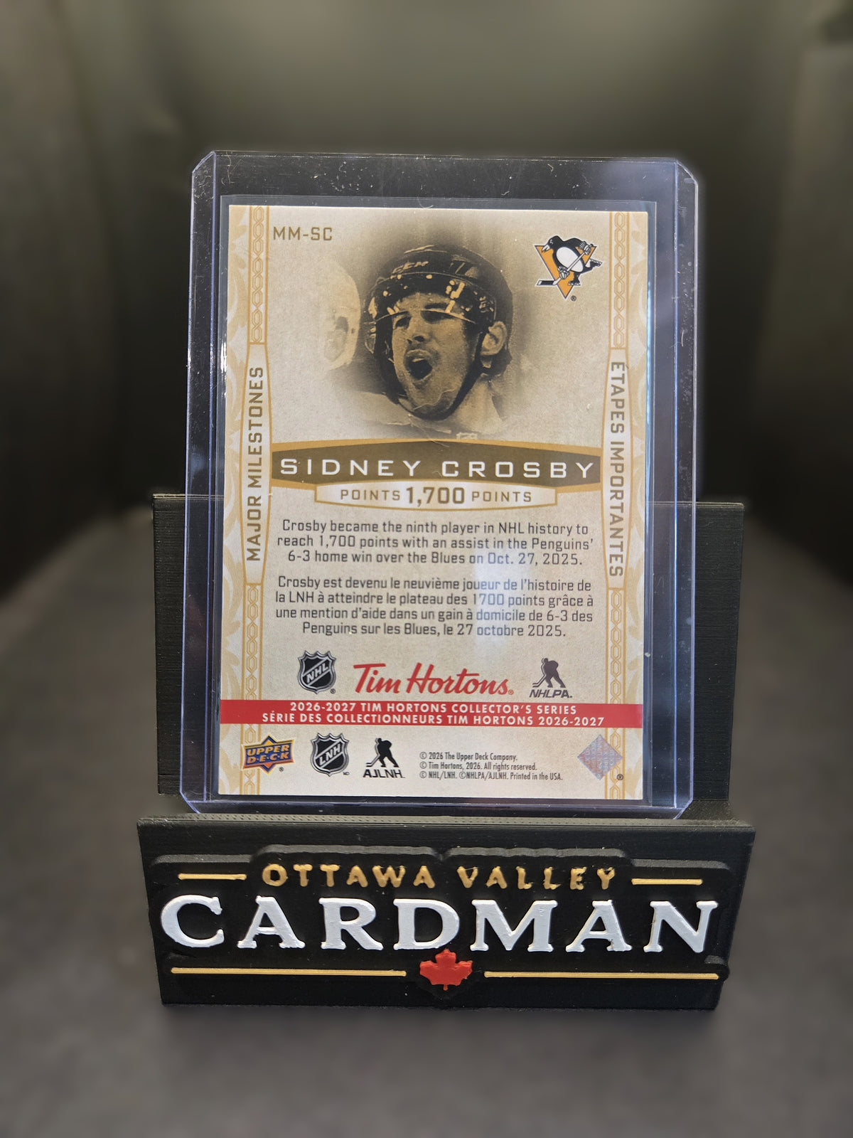 2026-27 Upper Deck Tim Hortons Sidney Crosby Major Milestones MM-SC Penguins 1:12000 Packs