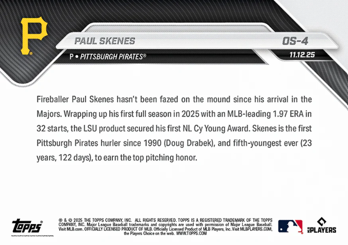 Paul Skenes - Topps Now Card #OS-4 Cy Young