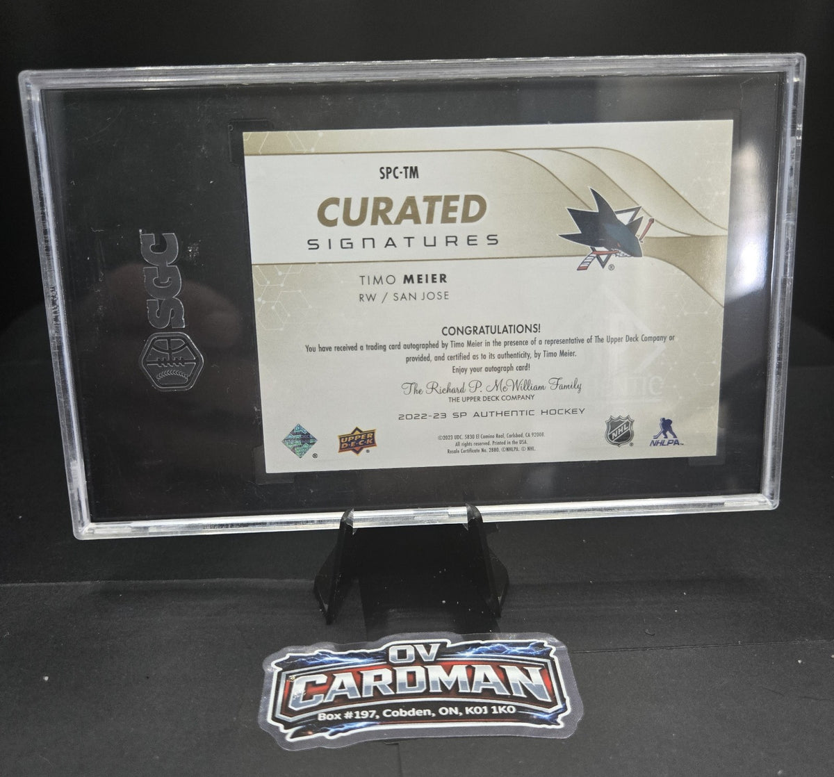 2022-23 SP Authentic – Curated Signatures – Timo Meier Auto /199 – SGC 10/10
