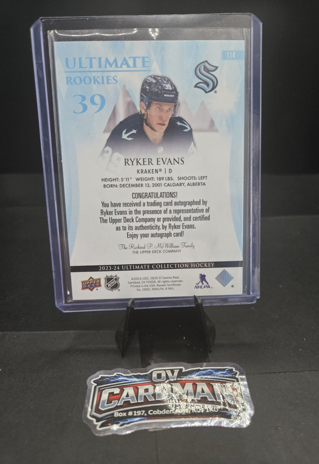 Upper Deck Ultimate Collection 2023-24 – Ultimate Rookies Auto – Ryker Evans RC