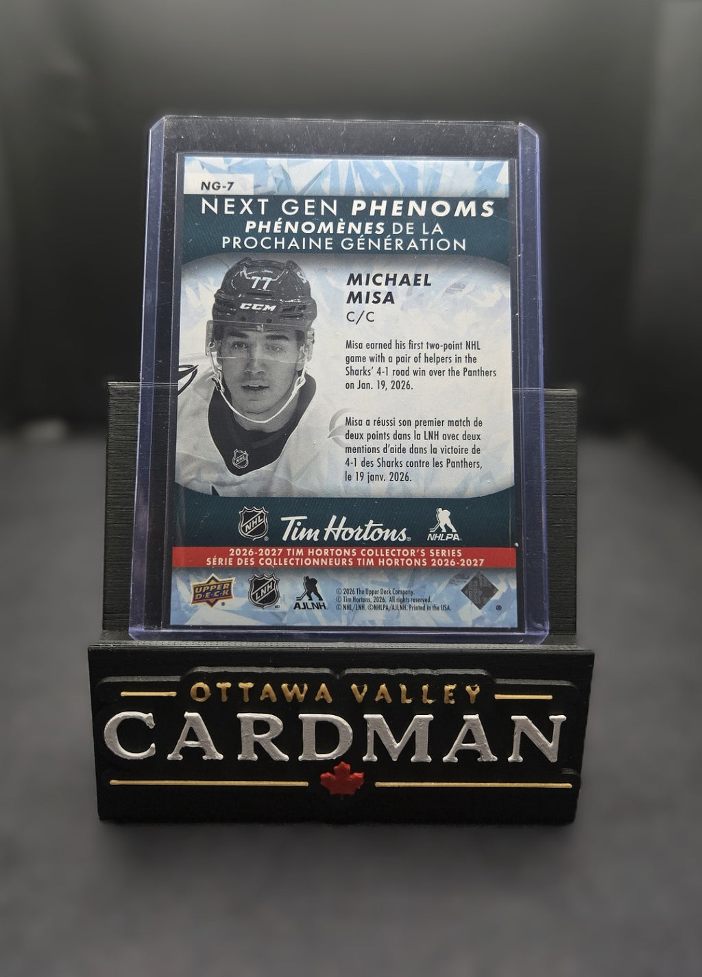 2026-27 Upper Deck Tim Hortons Michael Misa Next Gen NG-7 Sharks