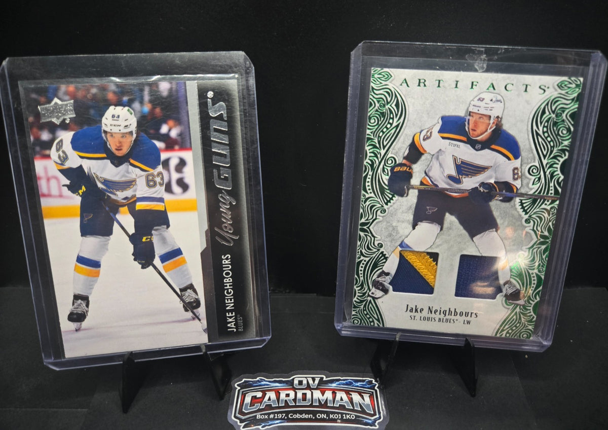 UD Jake Neighbours Lot – Young Guns and Artifacts Dual Patch /65 St. Louis Blues