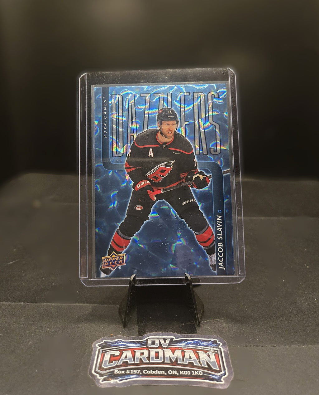 2025-26 Upper Deck Silver Outburst USA Jacob Slavin + Dazzler & OPC Sunset