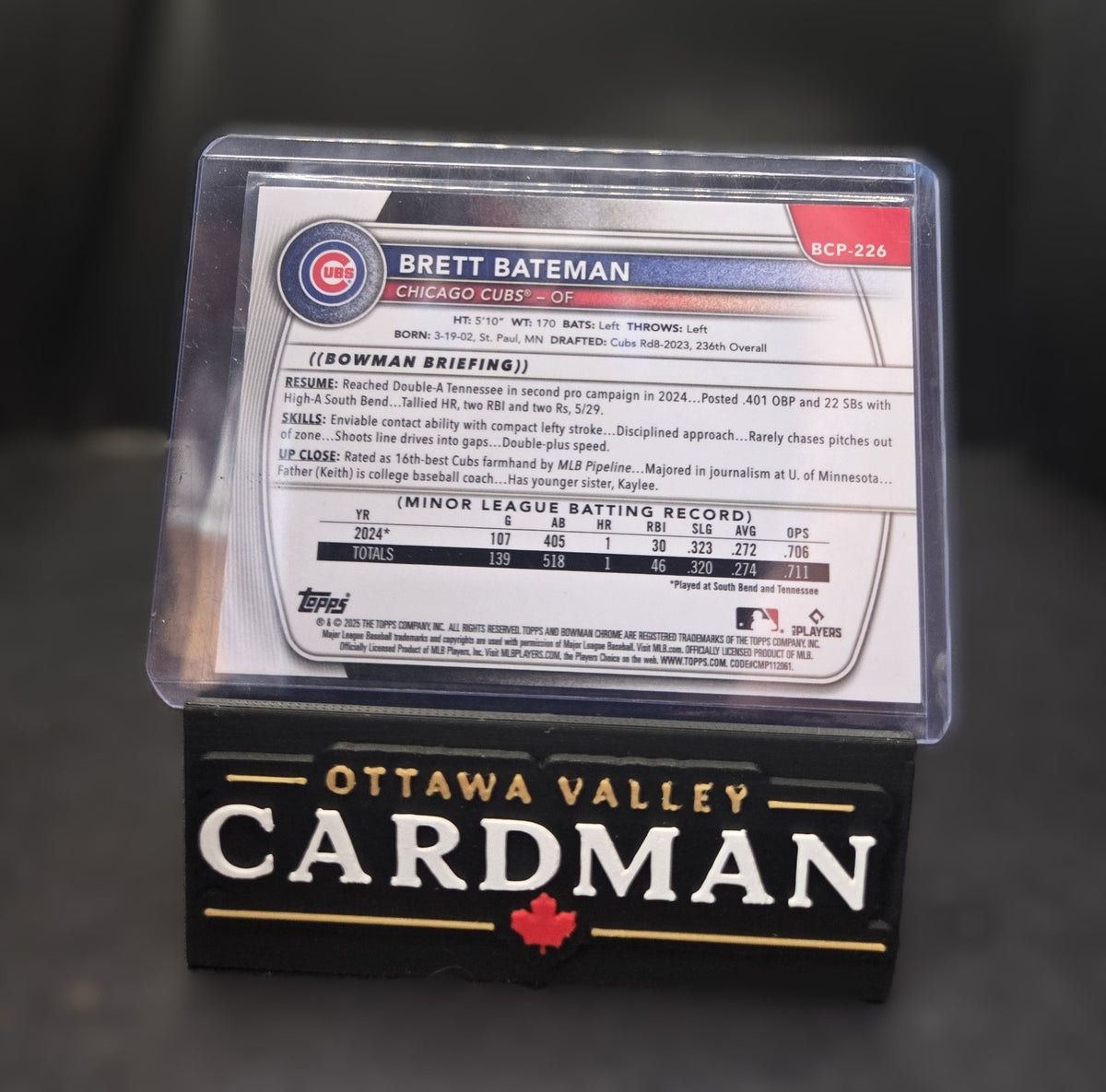 2025 Bowman Chrome Brett Bateman Blue Refractor 50/150 1st Bowman RC Blue Jays