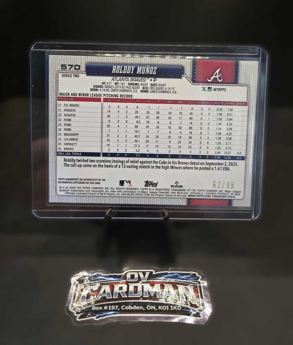 2026 Topps Baseball Rolddy Muñoz Green Auto RC /99 - Atlanta Braves
