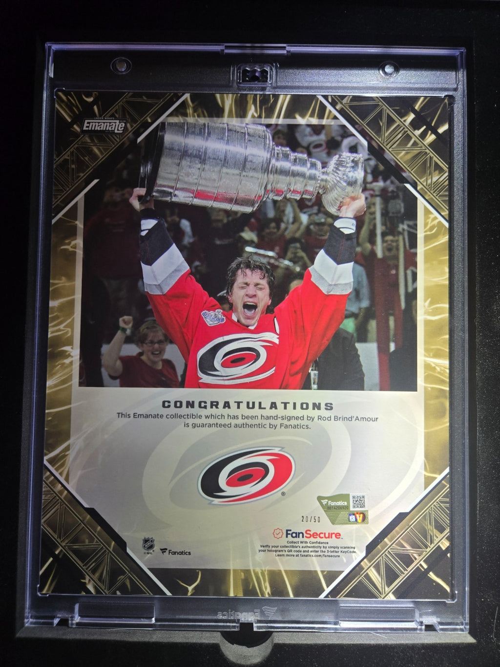 2026 Fanatics Under Wraps Emanate Hockey Rod Brind’Amour /50 Gold Carolina