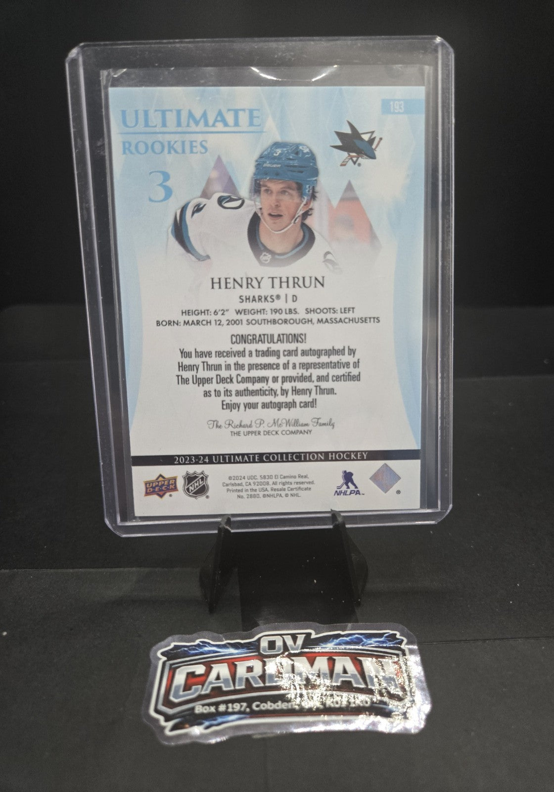 Upper Deck Ultimate Collection 2023-24 – Ultimate Rookies Auto – Henry Thrun RC