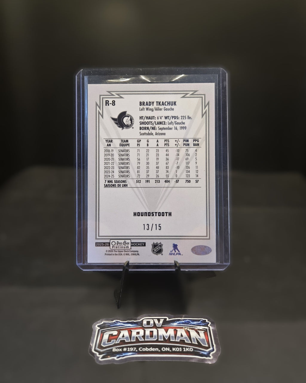 2025-26 O-Pee-Chee Platinum Houndstooth Brady Tkachuk #R-8 /15 Ottawa Senators
