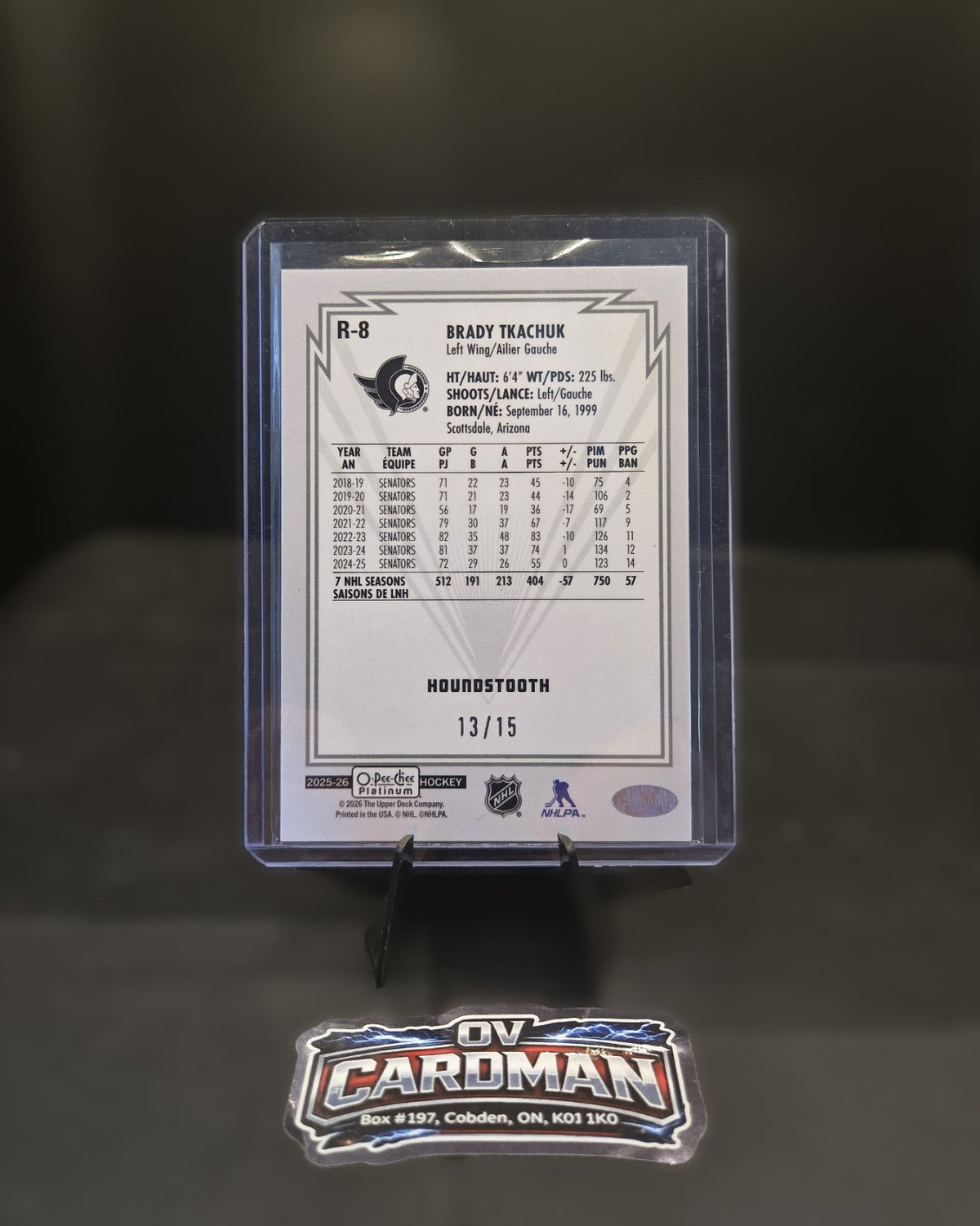 2025-26 O-Pee-Chee Platinum Houndstooth Brady Tkachuk #R-8 /15 Ottawa Senators