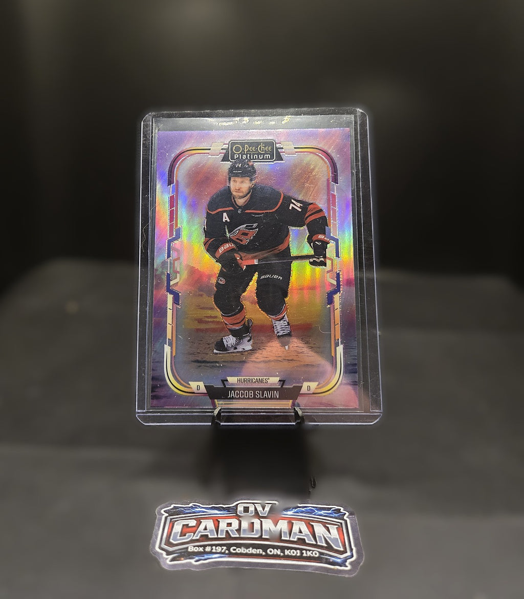 2025-26 Upper Deck Silver Outburst USA Jacob Slavin + Dazzler & OPC Sunset