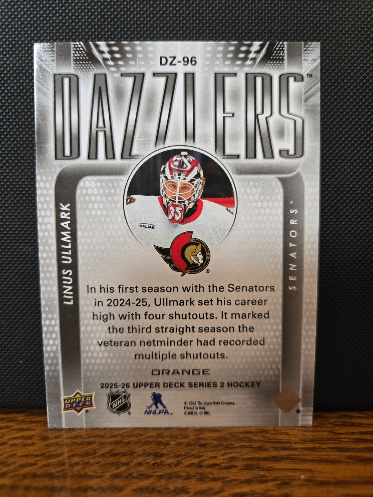 Upper Deck 2025-26 – Dazzlers Orange – Linus Ullmark DZ-96 – Ottawa Senators