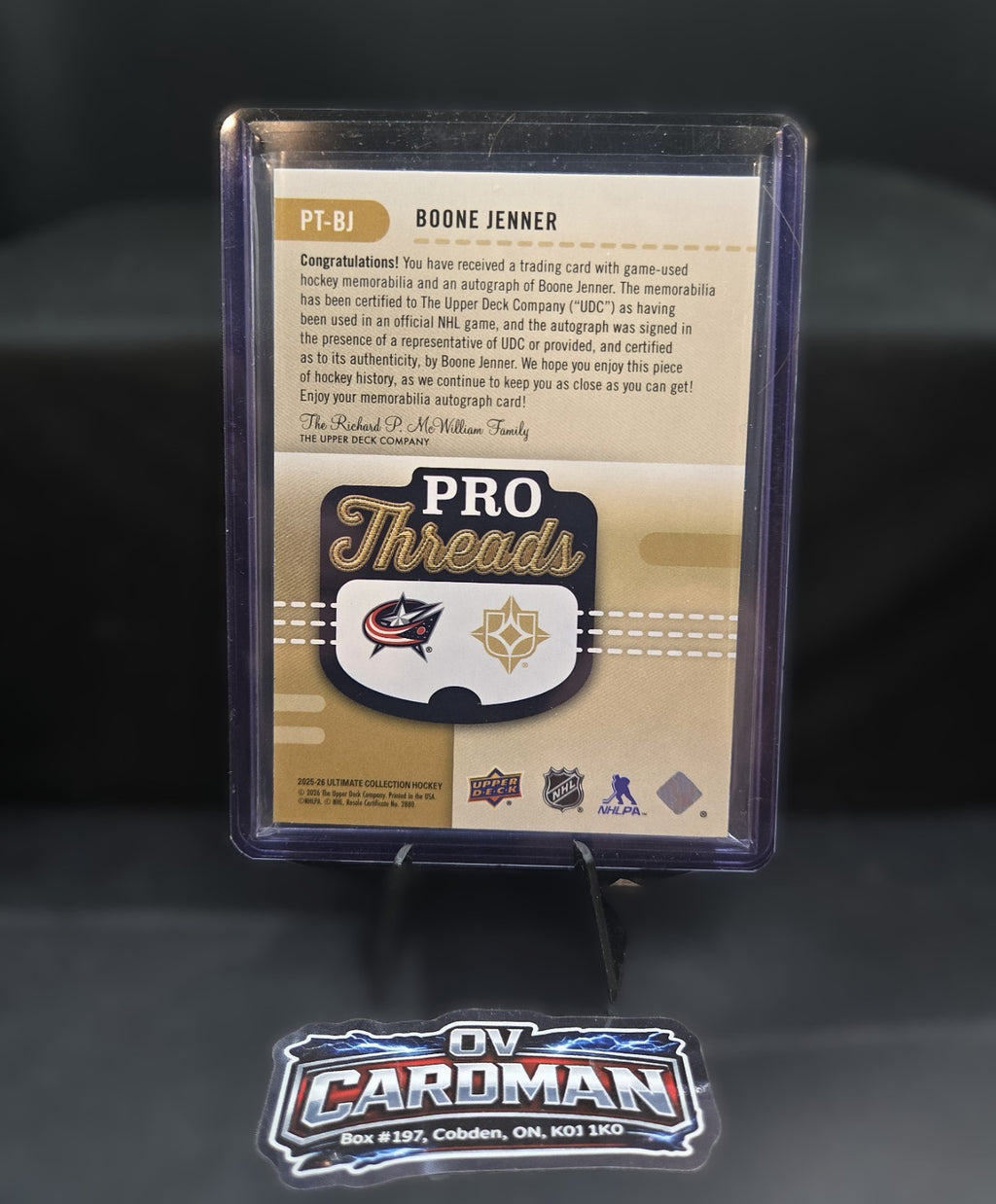 2025-26 Upper Deck Ultimate Collection Boone Jenner Pro Threads Auto GUPatch /99