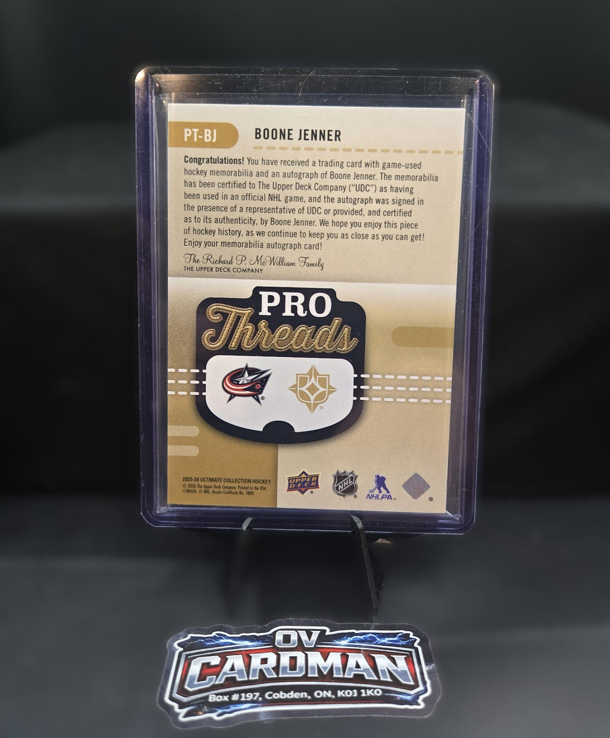 2025-26 Upper Deck Ultimate Collection Boone Jenner Pro Threads Auto GUPatch /99