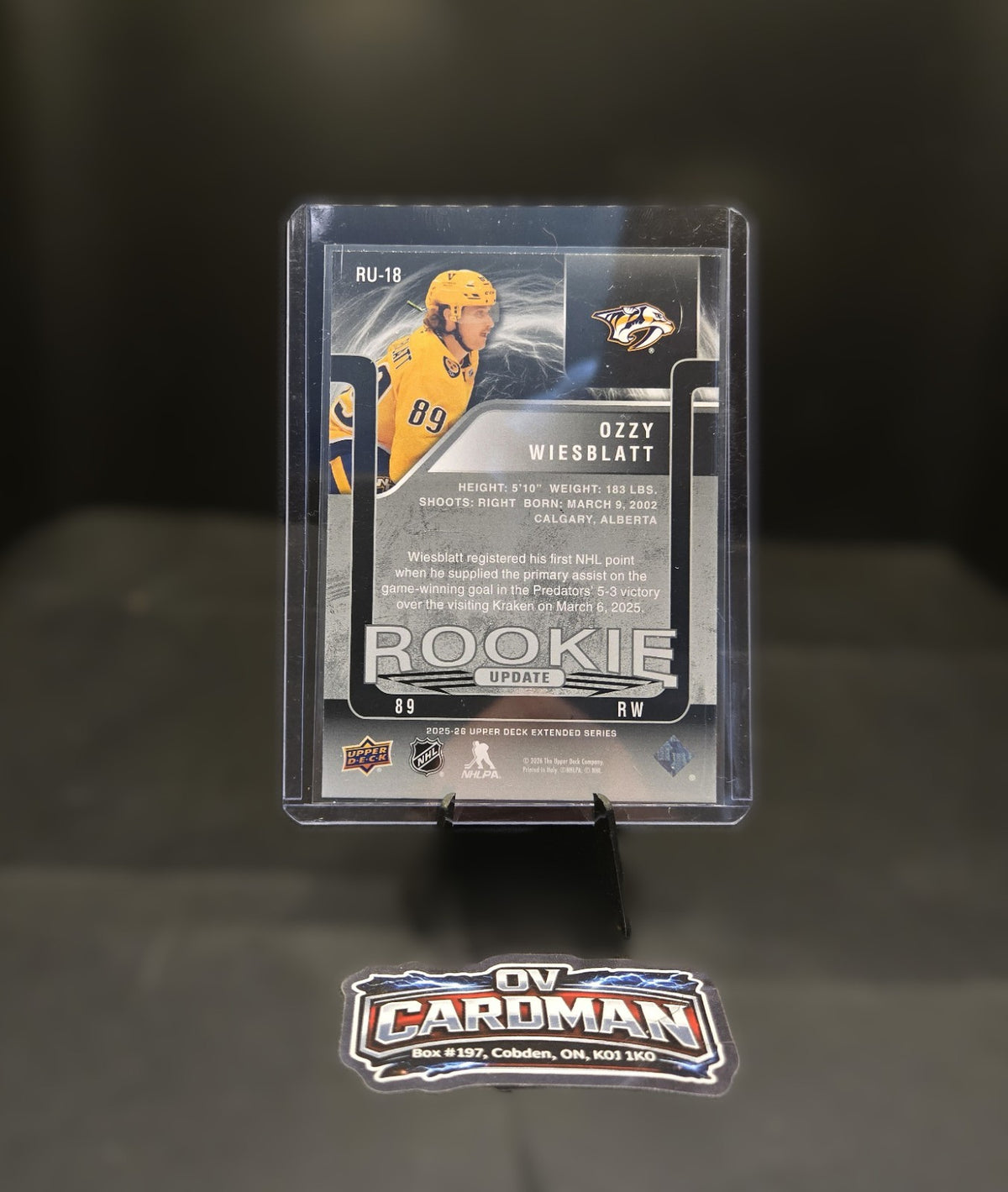 2025-26 Upper Deck Extended Series Ozzy Wiesblatt RC Update /1999 & RR Predators