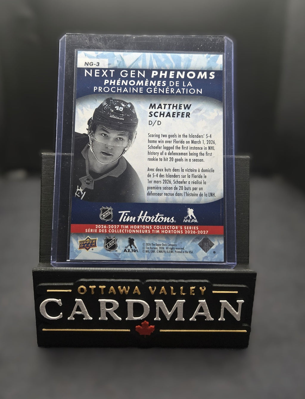 2026-27 Upper Deck Tim Hortons Matthew Schaefer Next Gen NG-3 Islanders