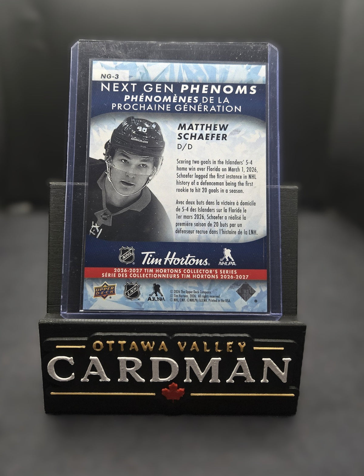 2026-27 Upper Deck Tim Hortons Matthew Schaefer Next Gen NG-3 Islanders