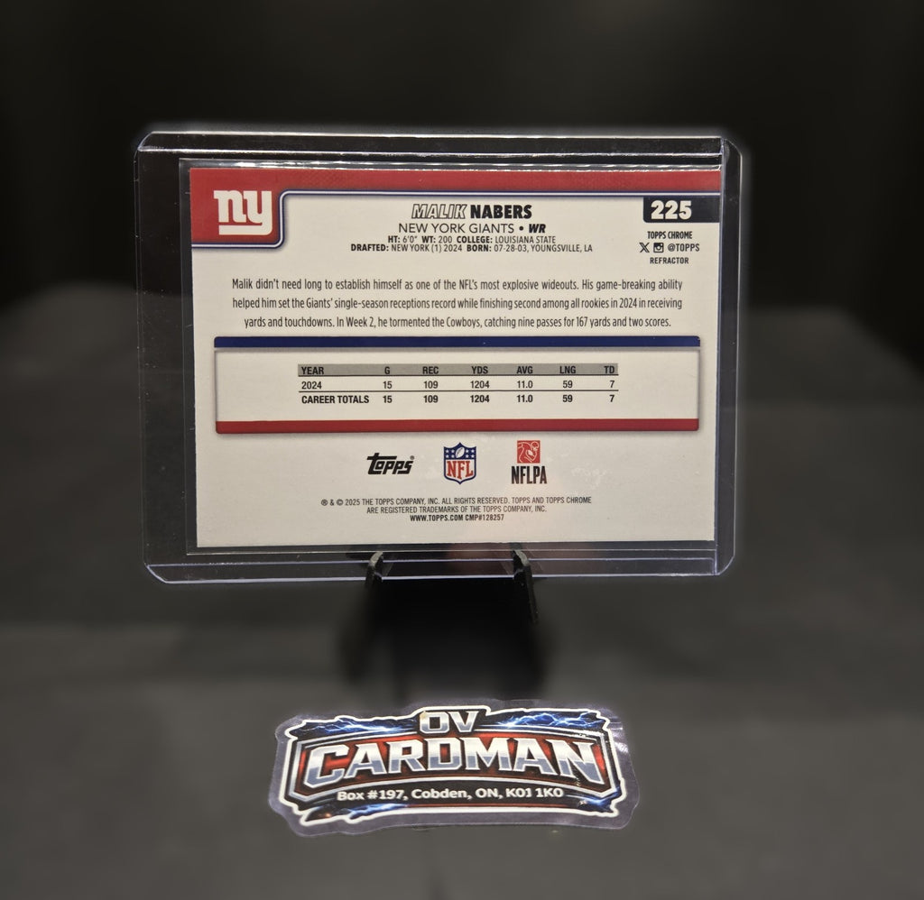 2025 Topps Chrome – Malik Nabers #225 – Pink X-Fractor RC – New York Giants