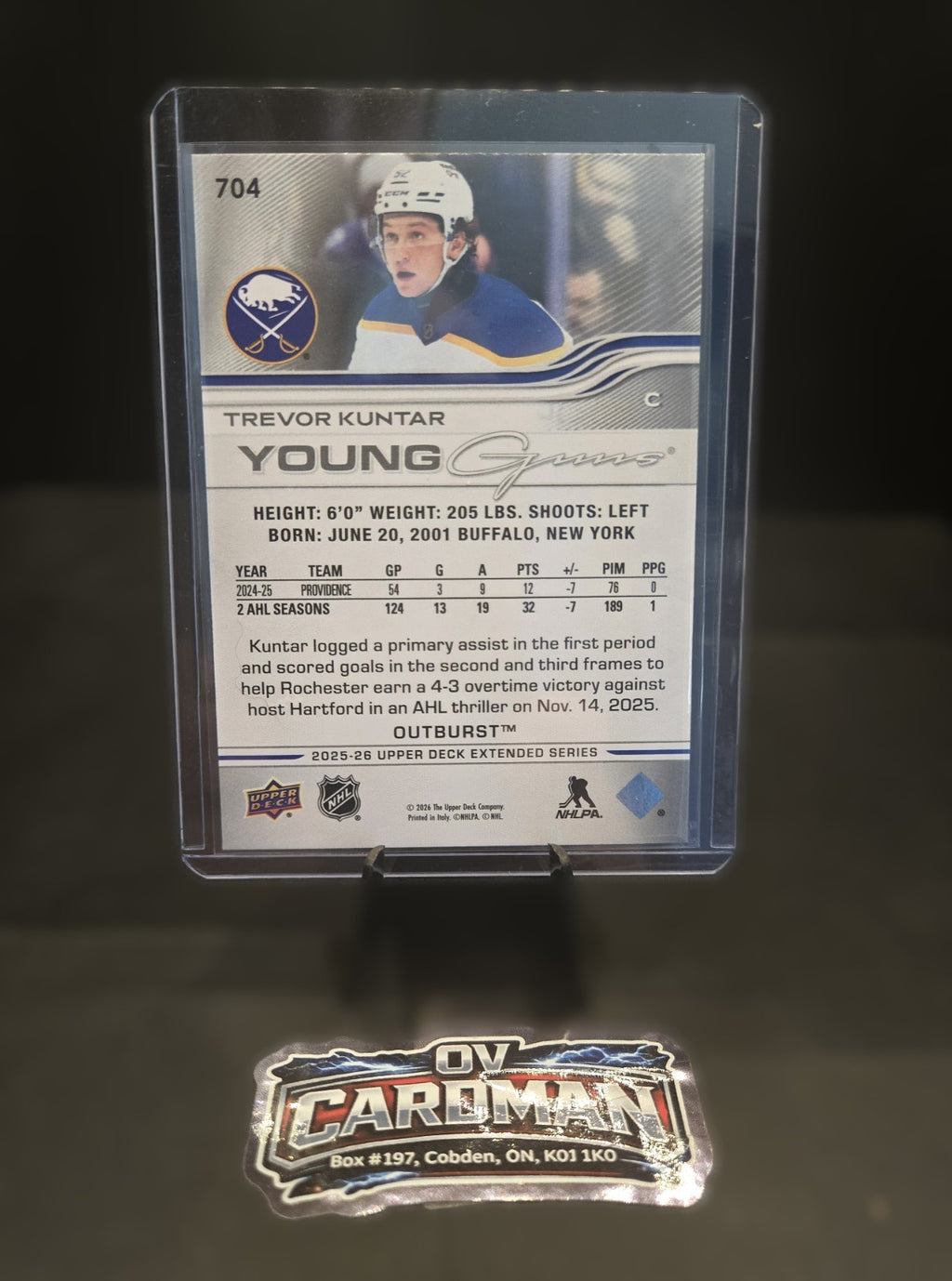 2025-26 Upper Deck Extended Series Outburst Young Guns #704 – Trevor Kuntar