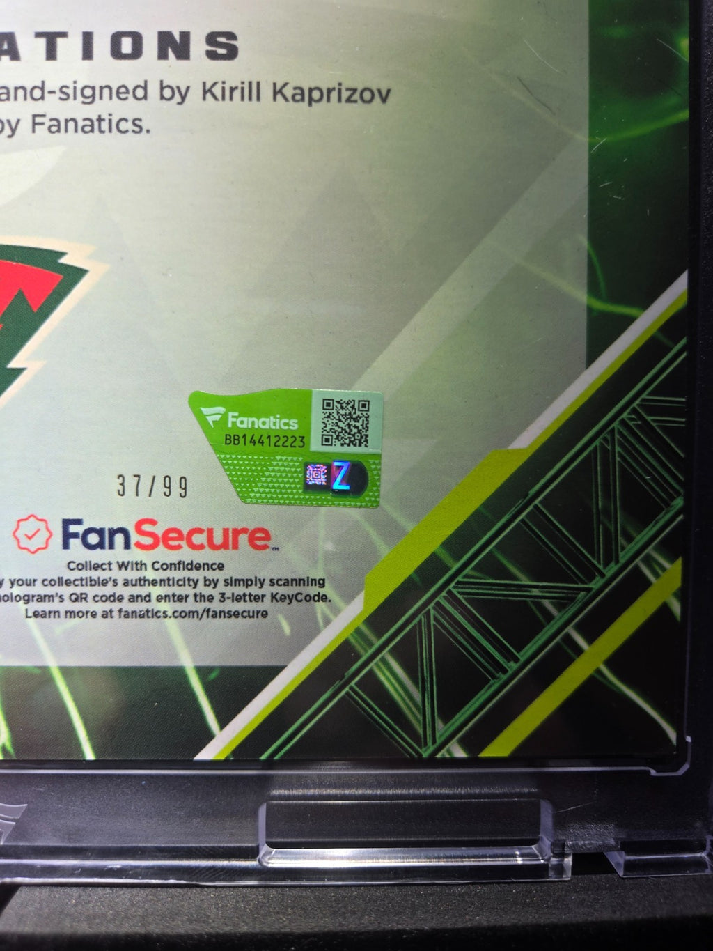 2026 Fanatics Under Wraps Emanate Hockey Kirill Kaprizov /99 Green Minnesota Wil