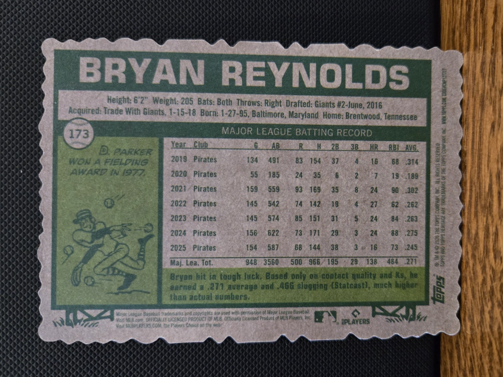 Topps Heritage 2026 – Deckle Edge Variation – Bryan Reynolds #173 Pirates