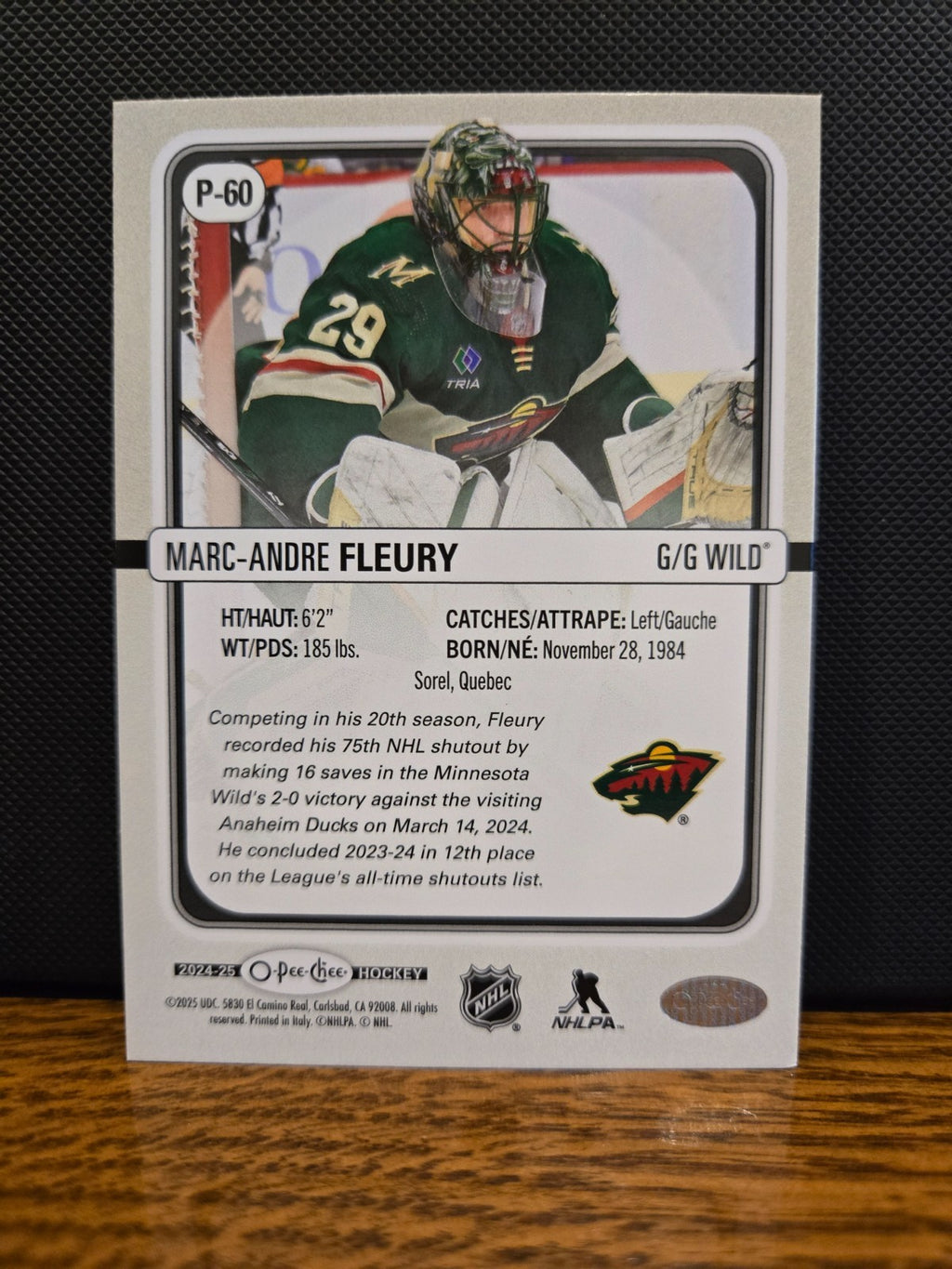 💎 2024-25 O-Pee-Chee Premier Marc-Andre Fleury  Diamond Rainbow 25/75  #P-60 💎