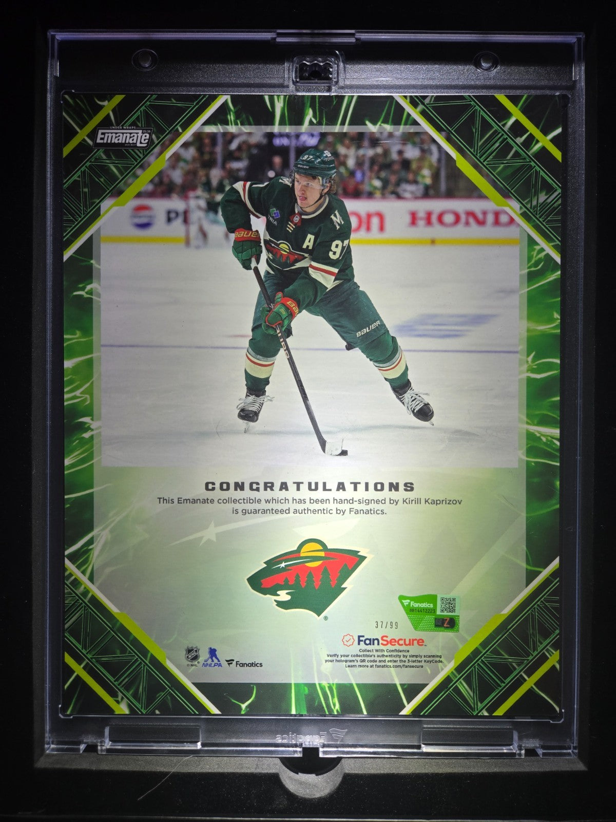 2026 Fanatics Under Wraps Emanate Hockey Kirill Kaprizov /99 Green Minnesota Wil