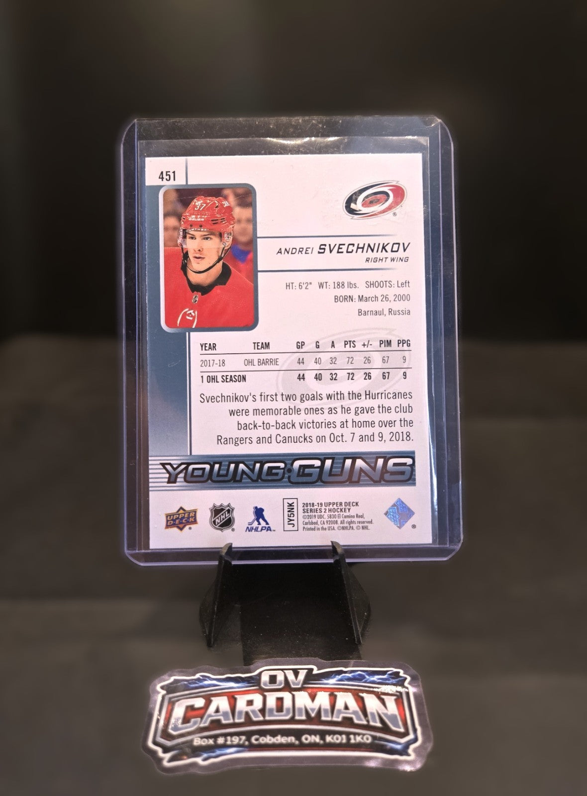 Andrei Svechnikov 2018-19 Young Guns RC, Clear Cut Auto Lot –Carolina Hurricanes
