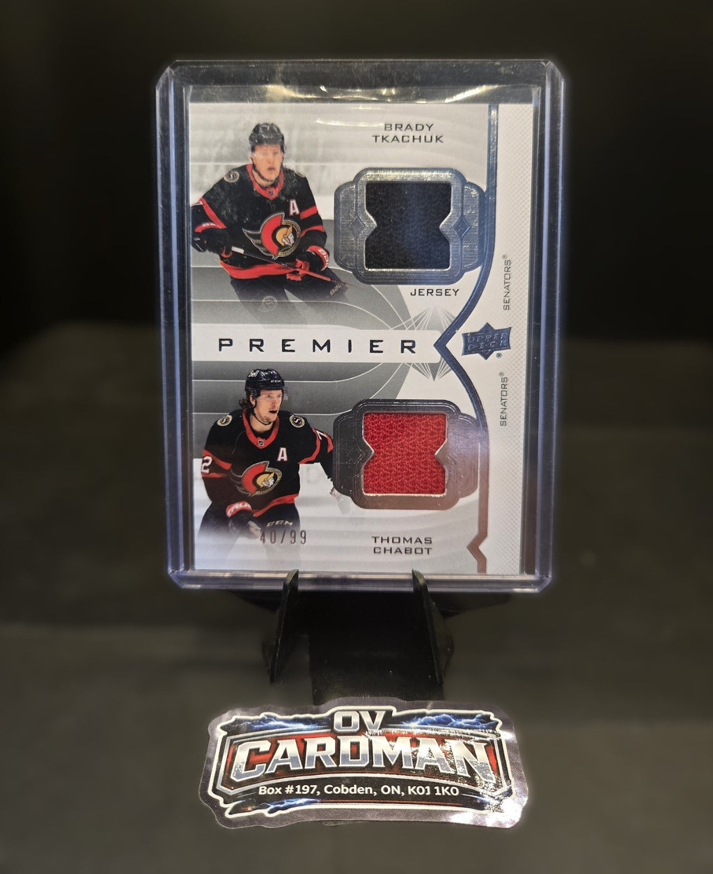 2020-21 Upper Deck Premier Dual Jersey Brady Tkachuk/Thomas Chabot /99 Senators