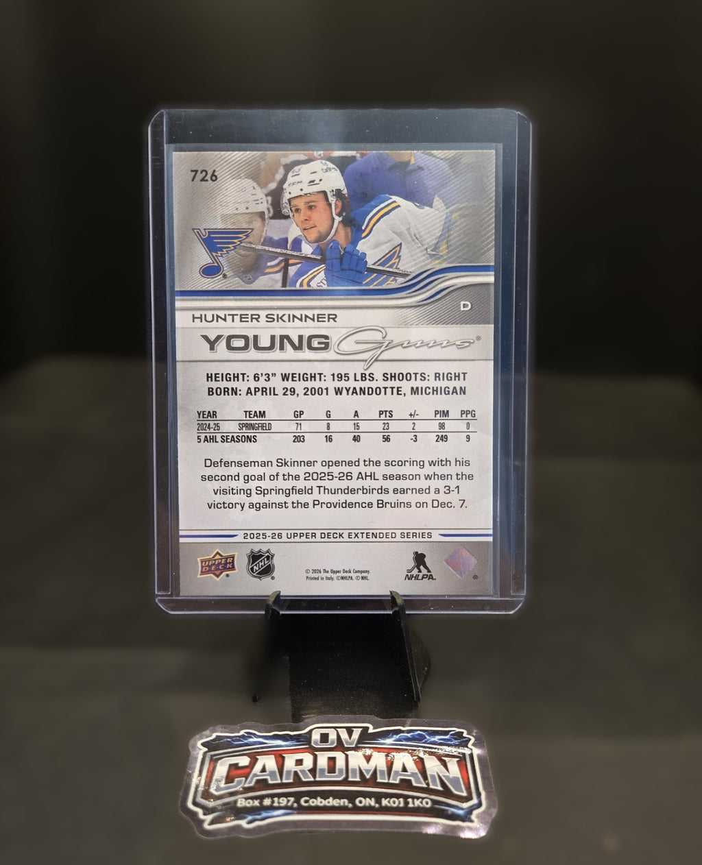 2025-26 Upper Deck Extended Young Guns Hunter Skinner #726 Rookie RC Blues*
