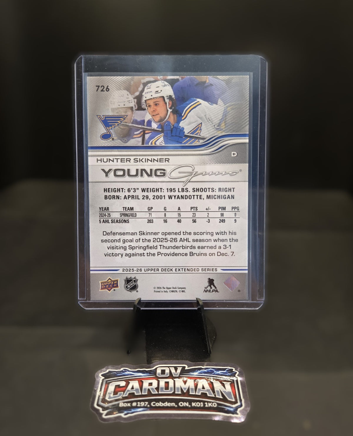 2025-26 Upper Deck Extended Young Guns Hunter Skinner #726 Rookie RC Blues*
