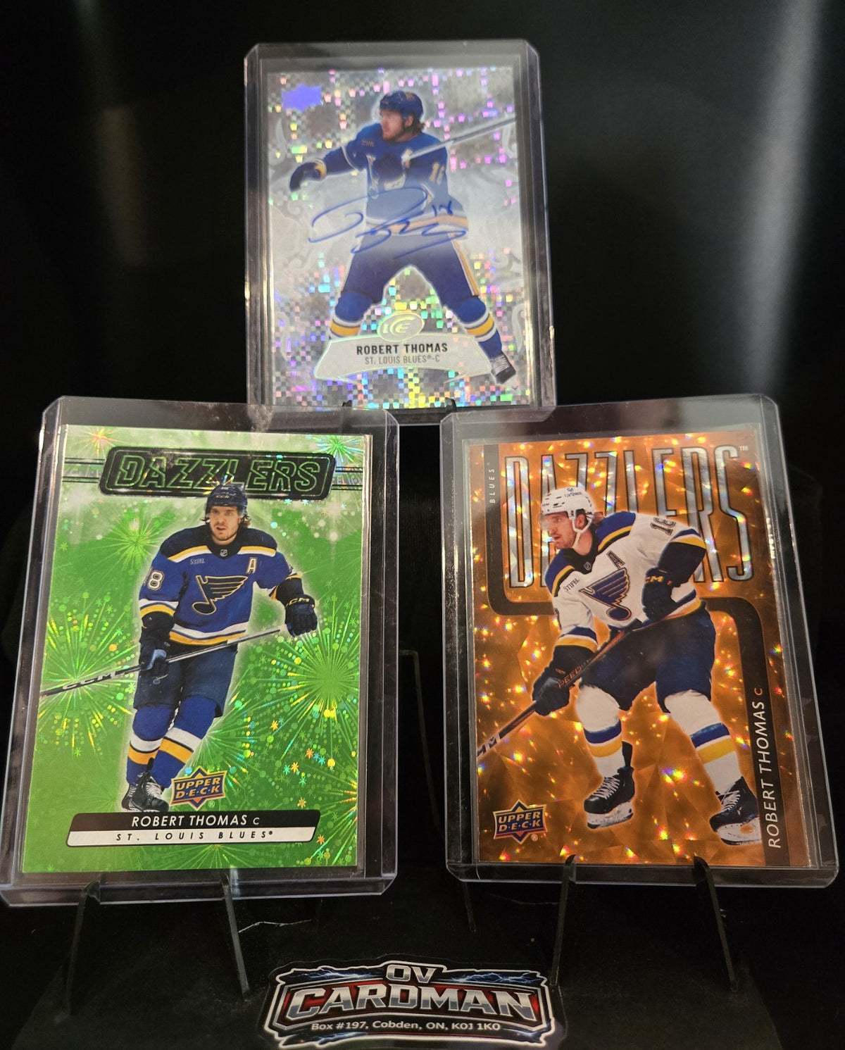 Upper Deck Robert Thomas 3 Card Lot – Dazzlers Orange & Green + ICE Auto - Blues