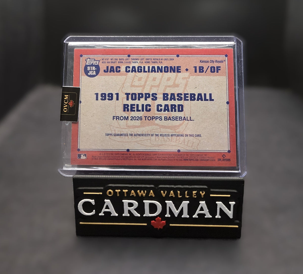 2026 Topps Jac Caglianone 1991 Relic RC #91R-JCA Kansas City Royals