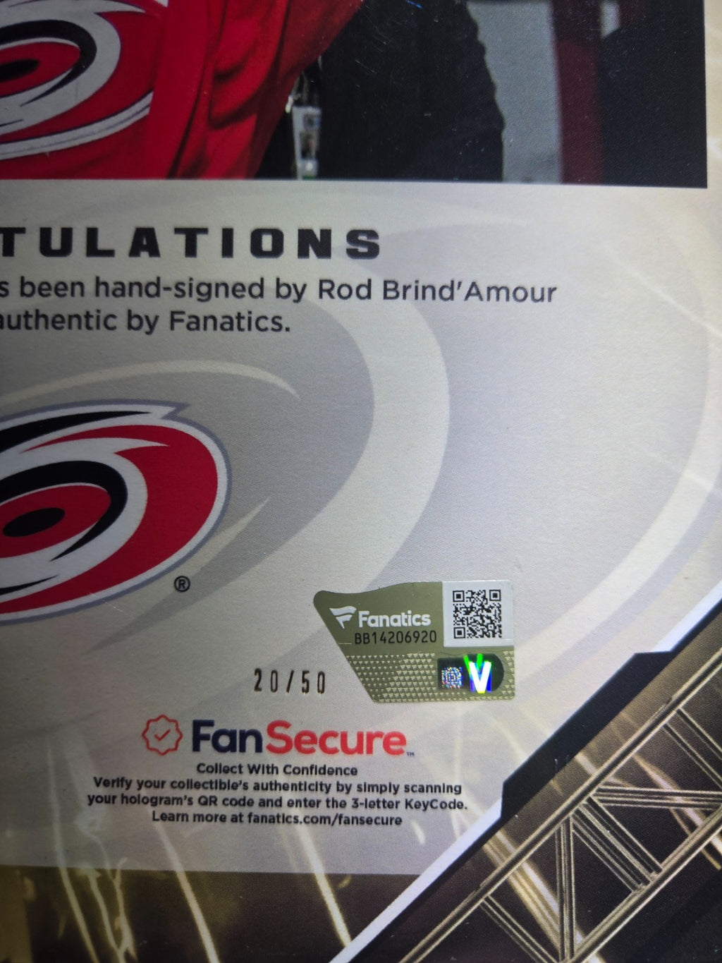 2026 Fanatics Under Wraps Emanate Hockey Rod Brind’Amour /50 Gold Carolina