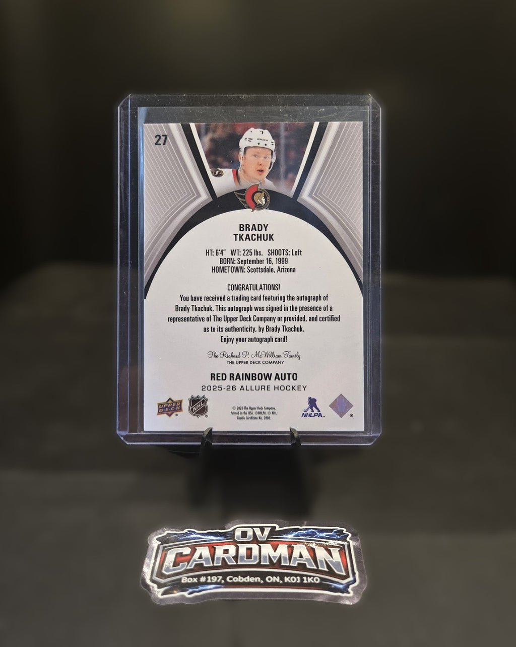 2025-26 Allure Red Rainbow Auto Brady Tkachuk Ottawa Senators Autograph