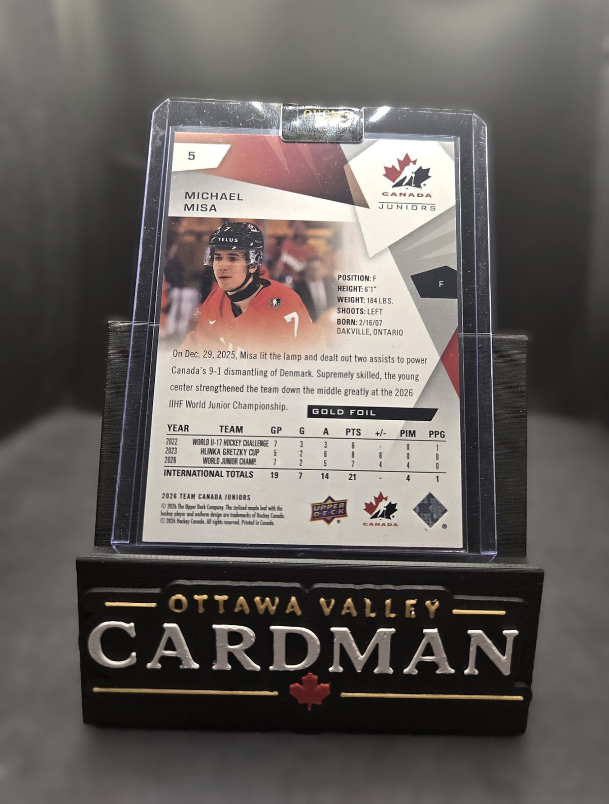 2026 Upper Deck Team Canada Juniors Michael Misa Gold Foil #5 Sharks /35