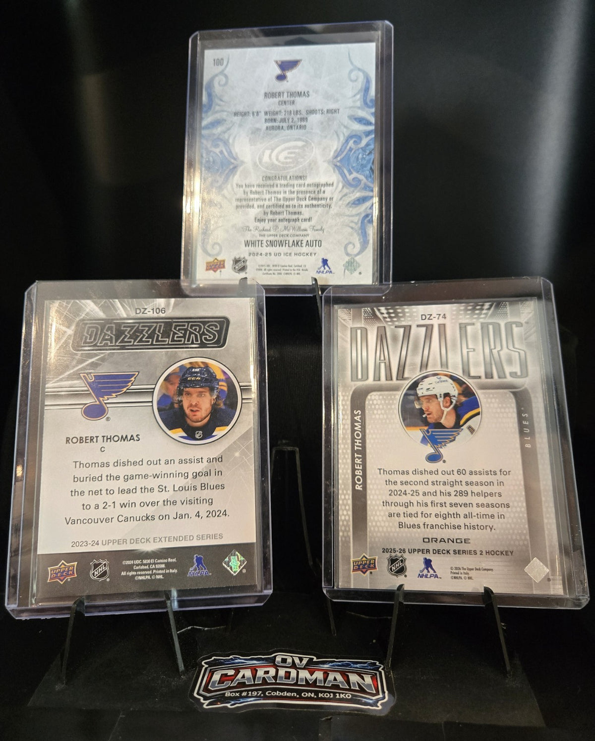 Upper Deck Robert Thomas 3 Card Lot – Dazzlers Orange & Green + ICE Auto - Blues