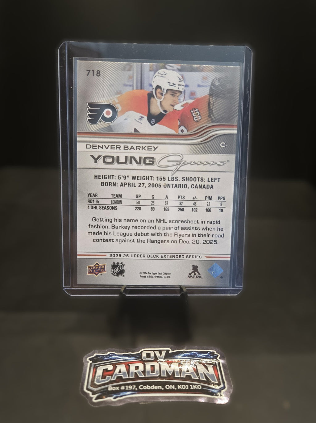 2025-26 Upper Deck Extended Series Young Guns #718 – Denver Barkey – Flyers