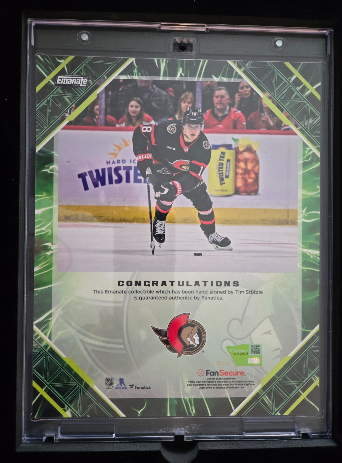 2026 Fanatics Under Wraps Emanate Hockey Tim Stützle /99 Green Ottawa Senators