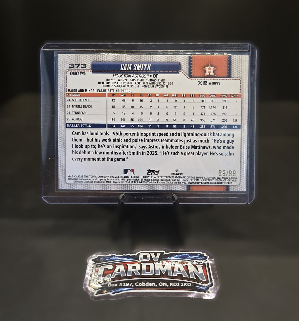 2026 Topps Baseball Cam Smith Future Stars Green Foil #/99 Houston Astros