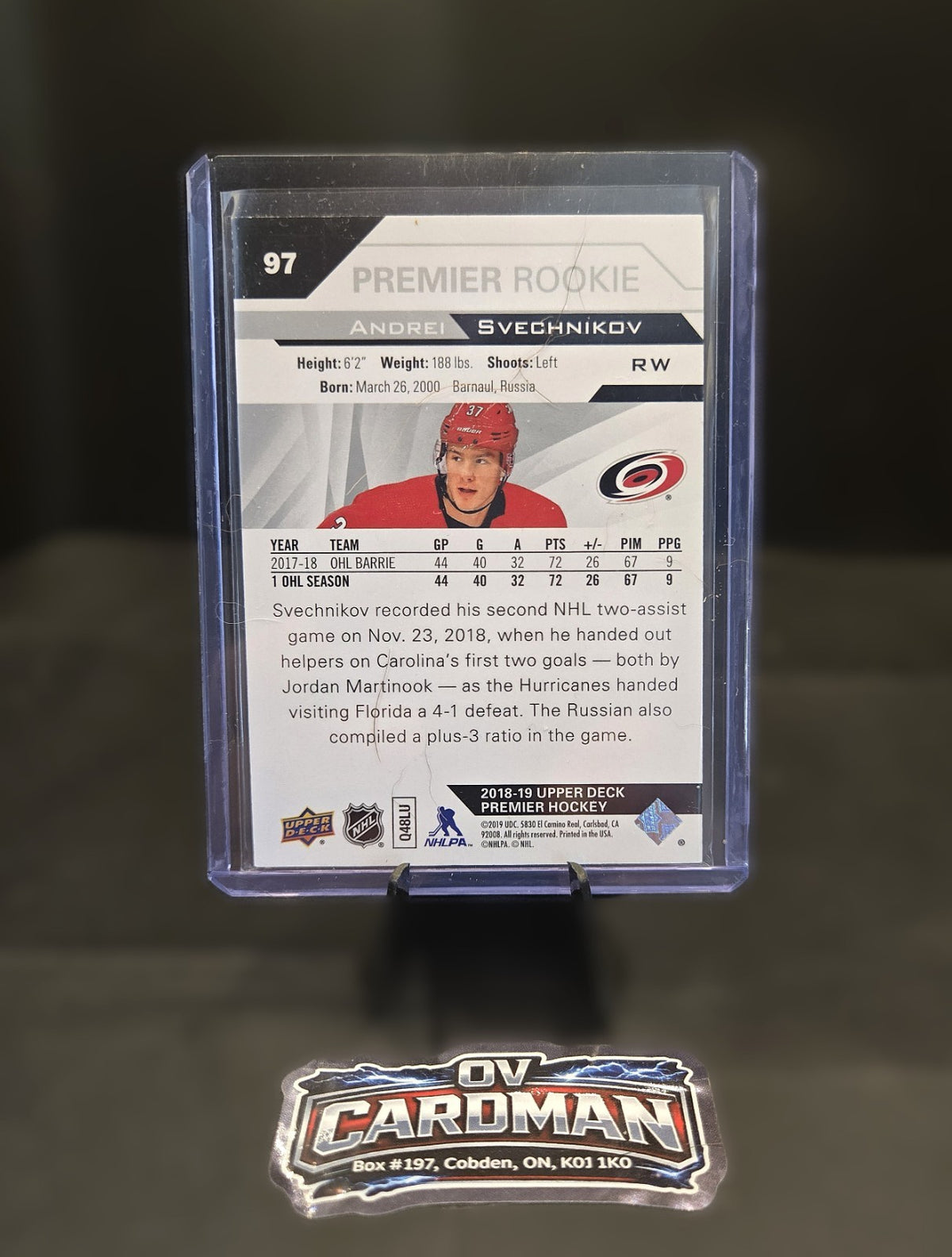 Andrei Svechnikov 2018-19 Young Guns RC, Clear Cut Auto Lot –Carolina Hurricanes