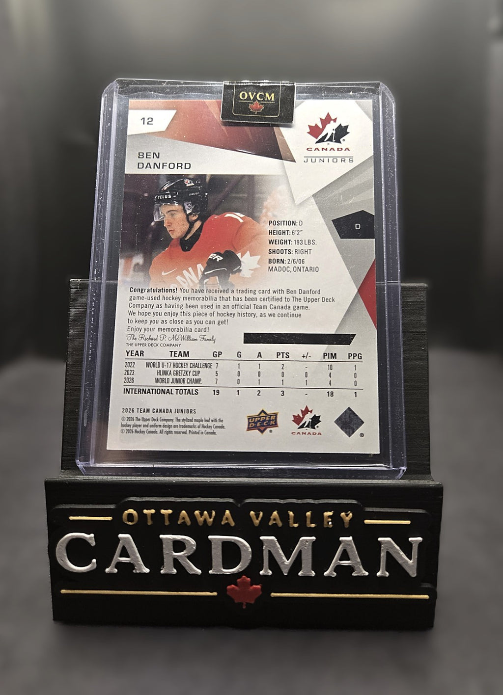 2026 Upper Deck Team Canada Juniors Ben Danford Jersey #12 Maple Leafs