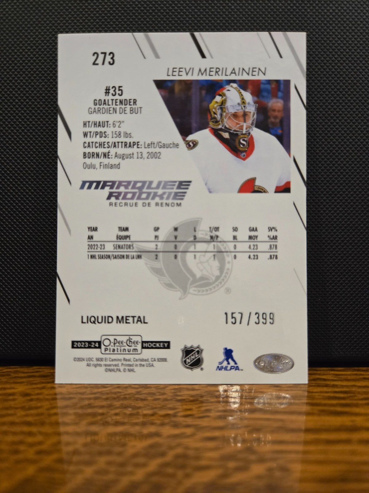 Leevi Merilainen Marquee Rookie Liquid Metal /399 – 2023-24 O-Pee-Chee Platinum