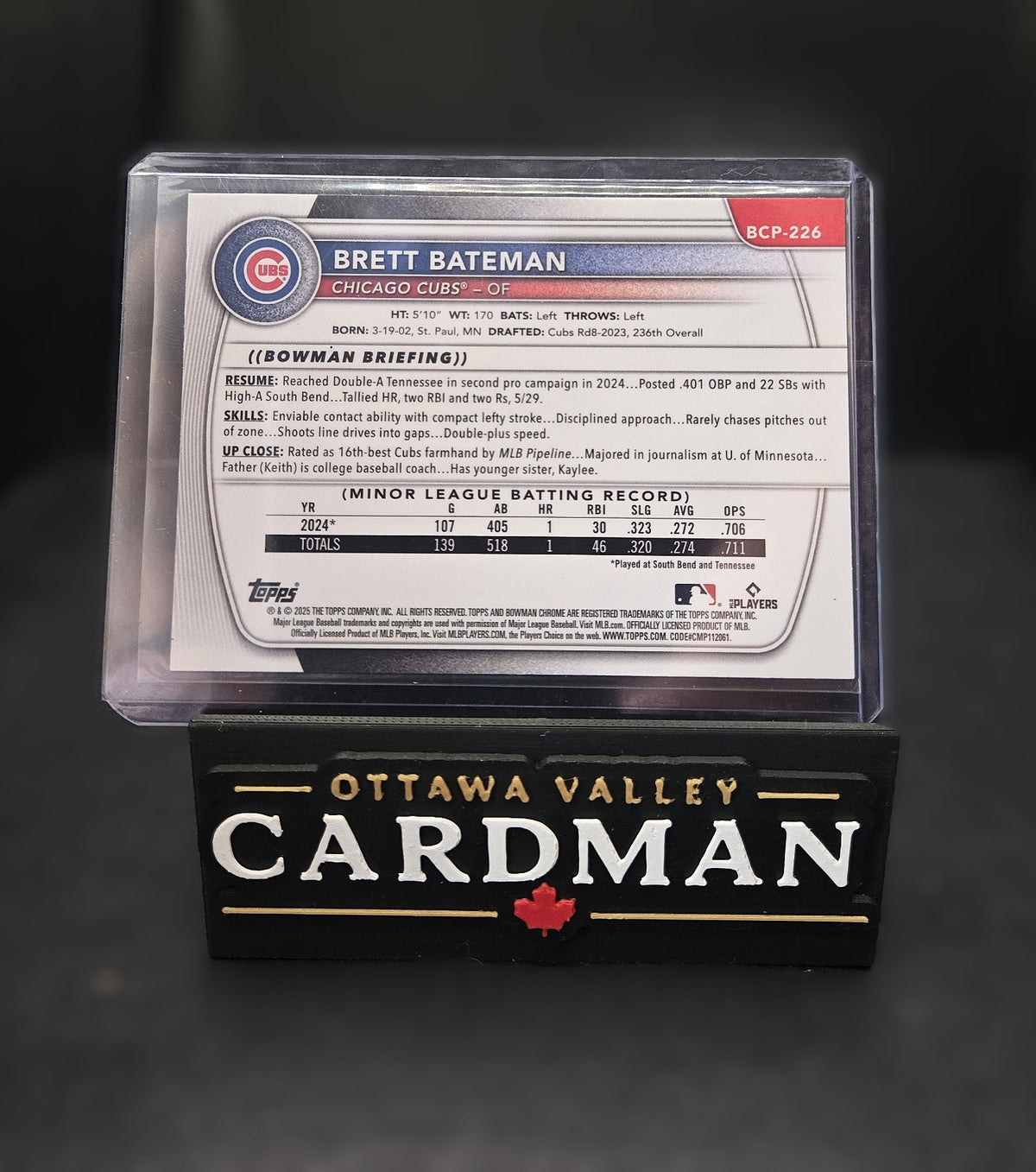 2025 Bowman Chrome Brett Bateman Purple Geometric 052/250 1st Bowman RC BlueJays