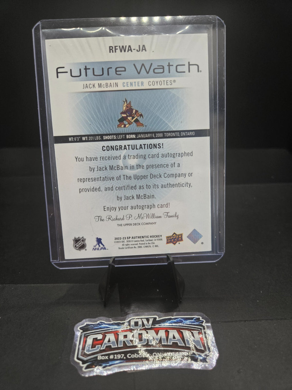 2022-23 Upper Deck SP Authentic – Future Watch Auto – Jack McBain RC /699 – Utah
