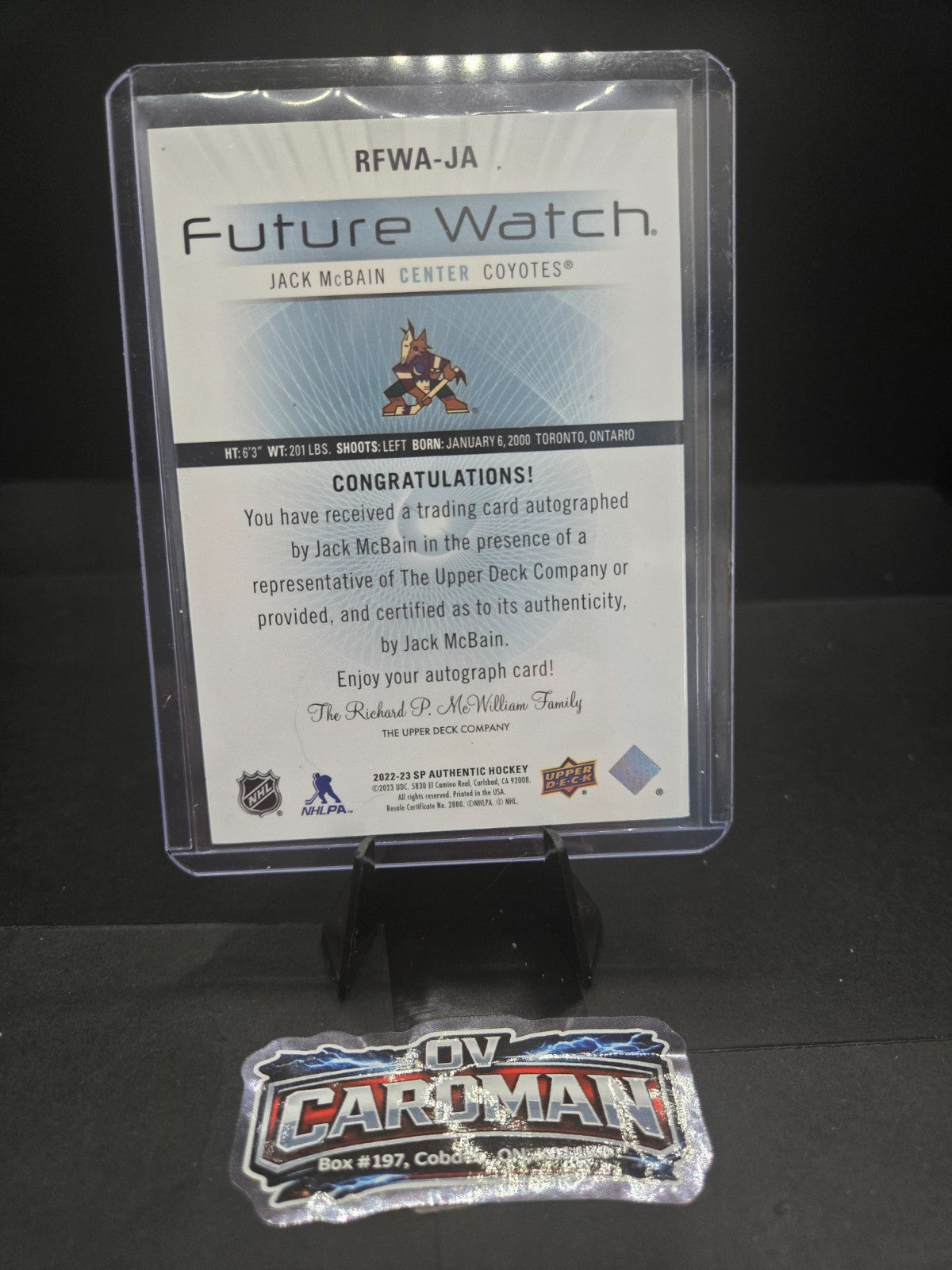 2022-23 Upper Deck SP Authentic – Future Watch Auto – Jack McBain RC /699 – Utah