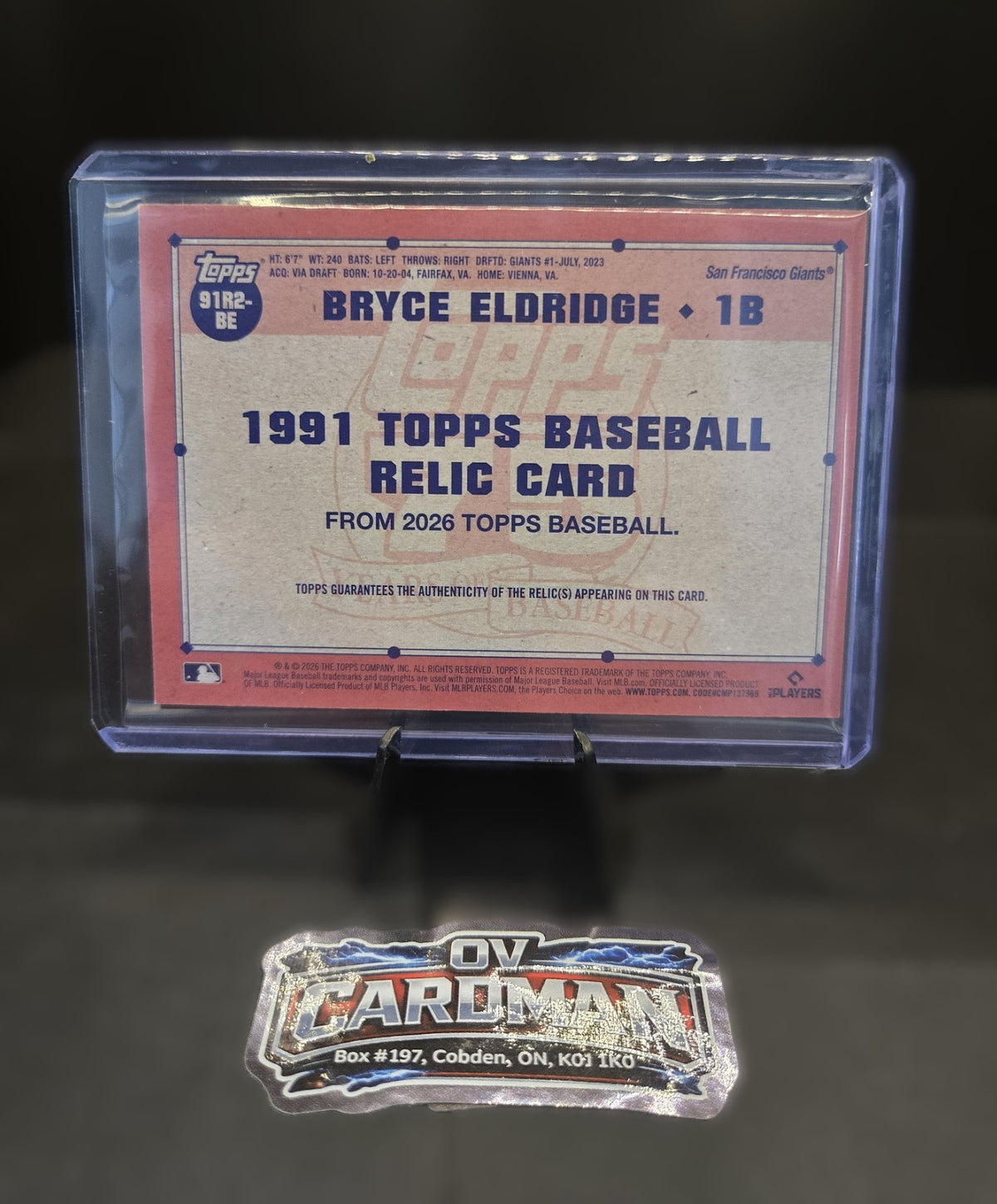 2026 Topps Baseball Bryce Eldridge Rookie Relic RC San Francisco Giants #91R2-BE
