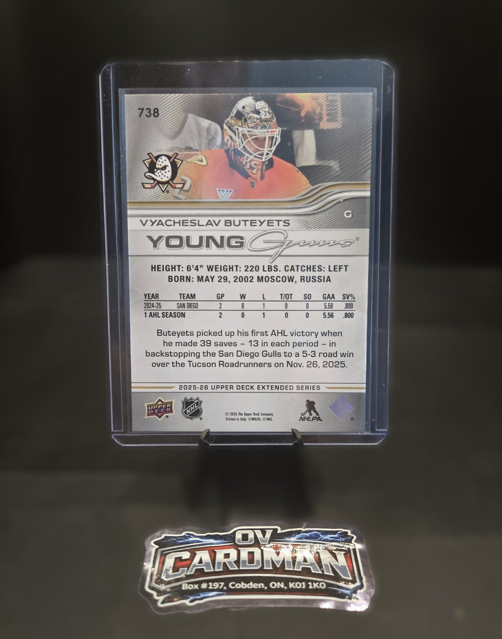 2025-26 Upper Deck Extended Series Young Guns #738 – Vyacheslav Buteyets –Ducks*