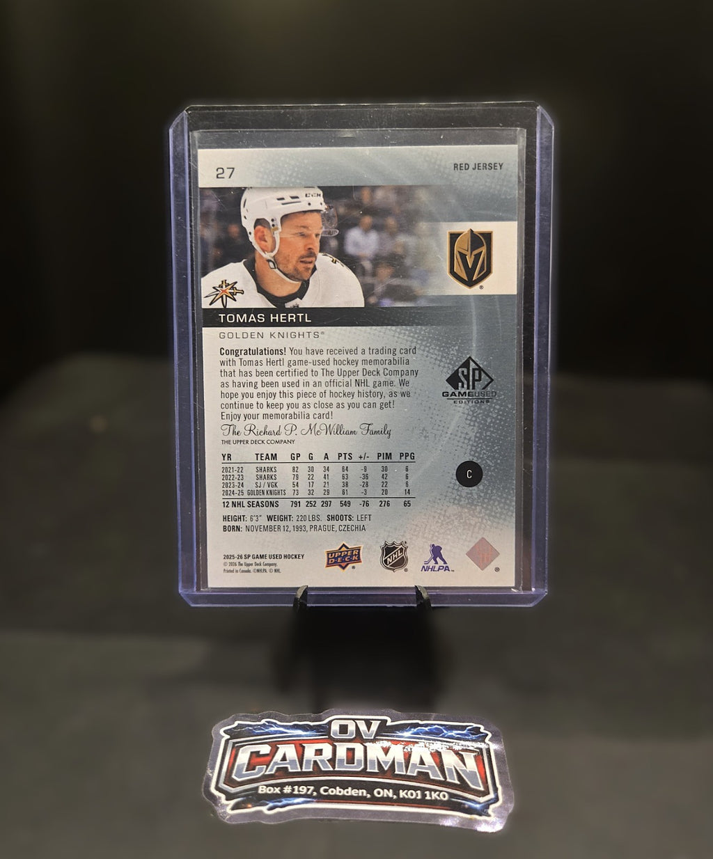 2025-26 Upper Deck SP Game Used - Tomas Hertl Red Jersey Relic Golden Knights