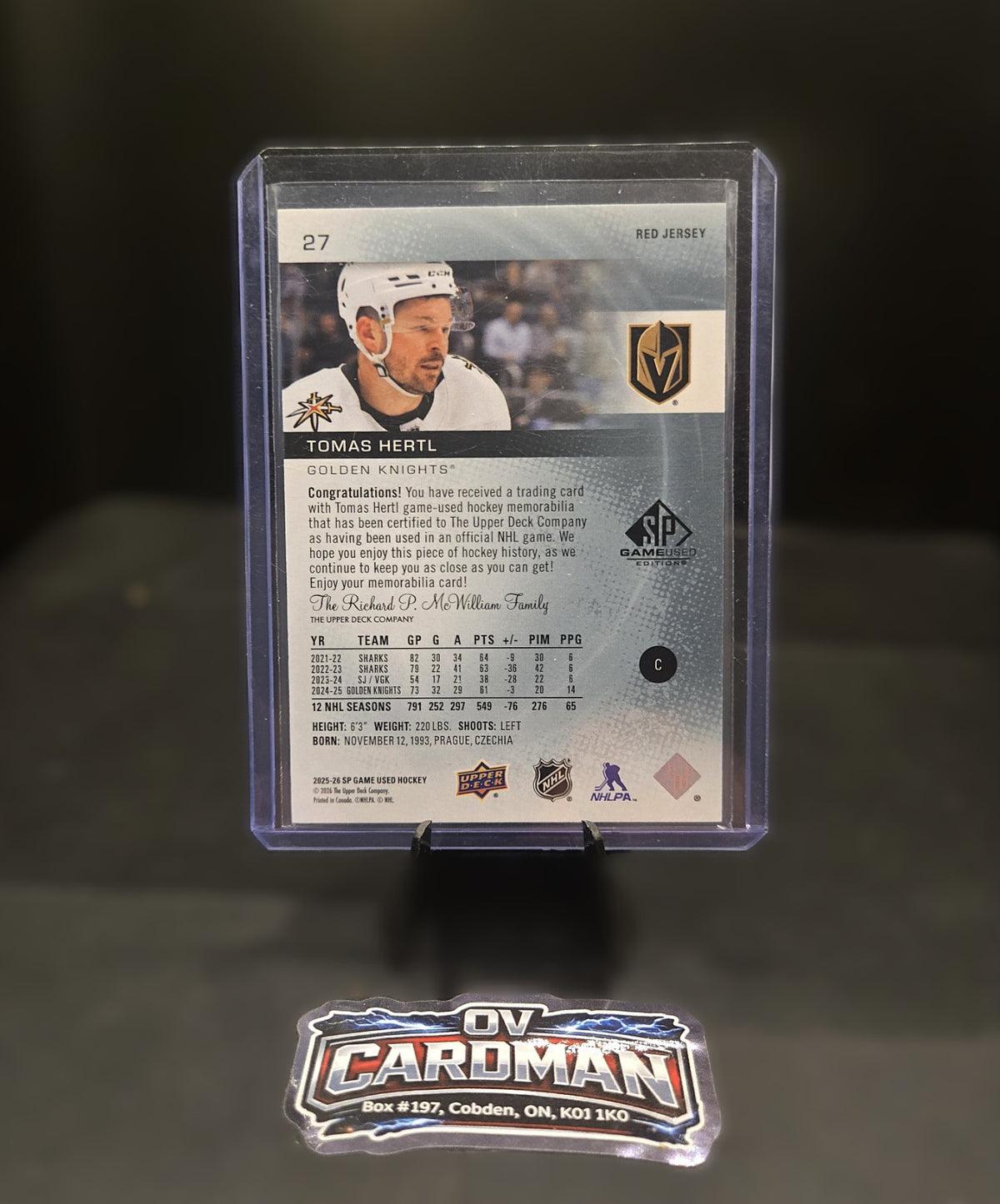 2025-26 Upper Deck SP Game Used - Tomas Hertl Red Jersey Relic Golden Knights