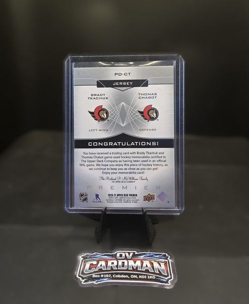 2020-21 Upper Deck Premier Dual Jersey Brady Tkachuk/Thomas Chabot /99 Senators